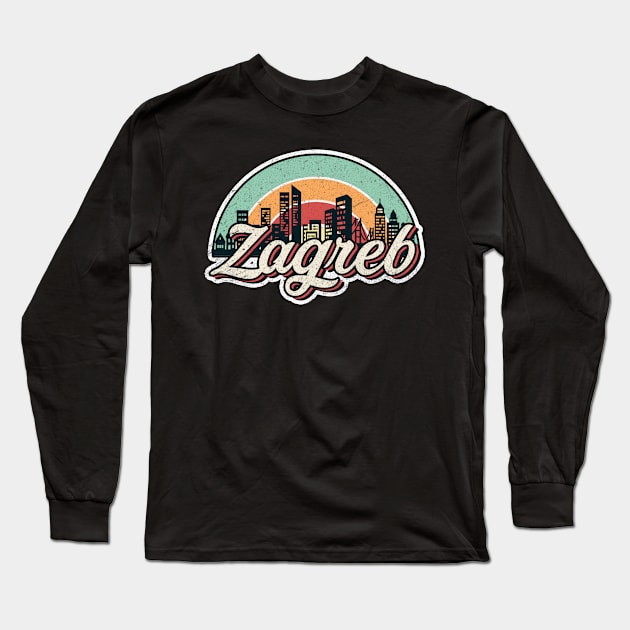 Zagreb city retro Long Sleeve T-Shirt by SerenityByAlex